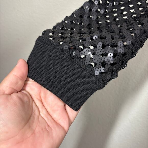 Tory Burch Small Black Lansing Sequin Open Knit Sweater Long Sleeve NWT - Picture 4 of 9